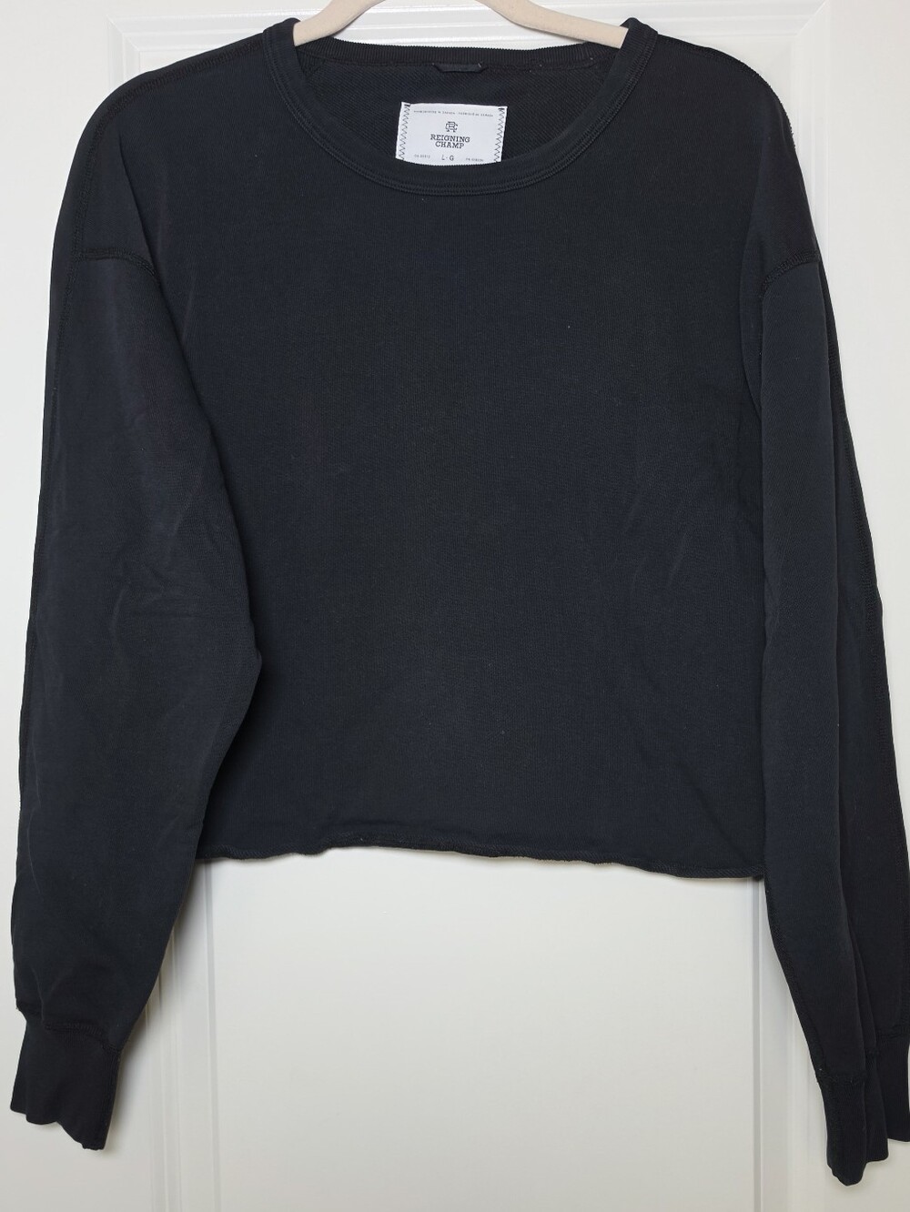 Reigning Champ Black Cropped Crewneck Sweatshirt Women's L 100% Pima Cotton Luxu